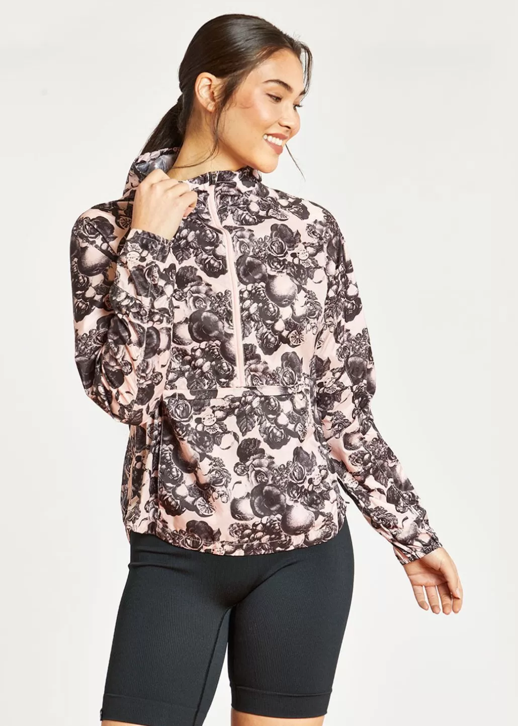 Oiselle Seattle Showers Anorak Rose Botanical Print New