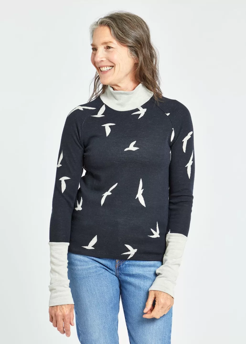 Oiselle Wazzie Wool Jacquard Mock Neck Long Sleeve Discount